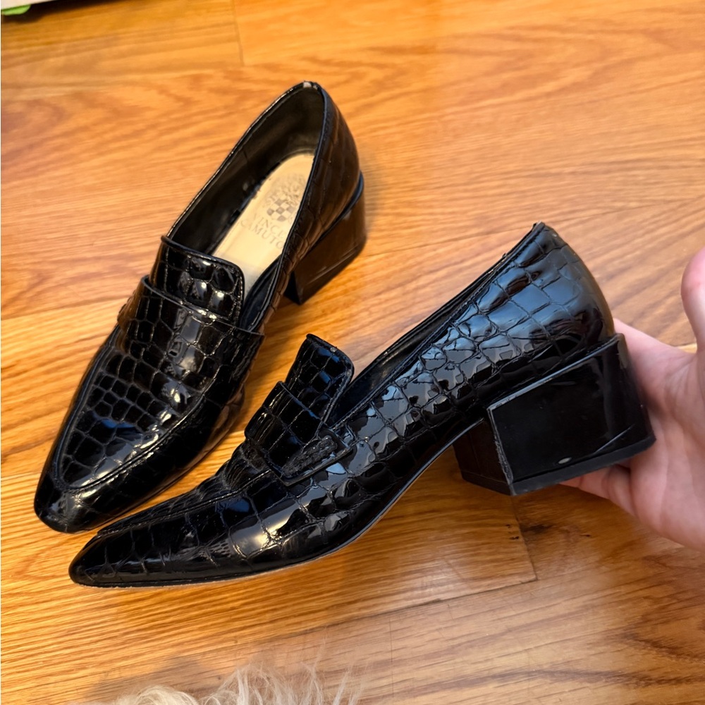 Vince Camuto Black Croc-Embossed Loafers